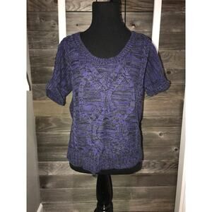 DKNY short sleeve dark blue cable knit sweater women's size small